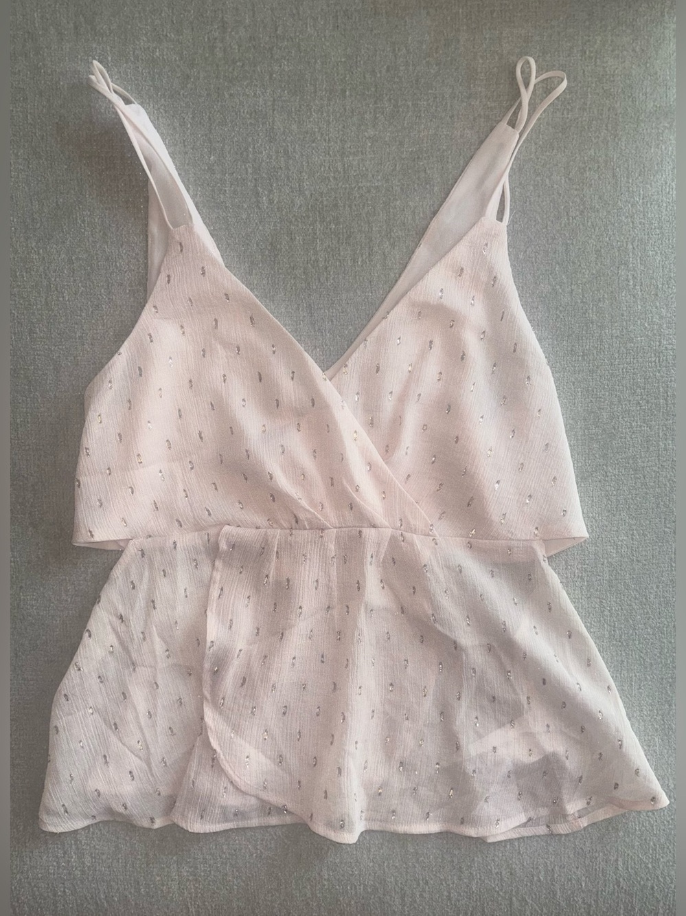 Express Blush Pink Metallic Peplum Tank Top Size Small Cutout Back